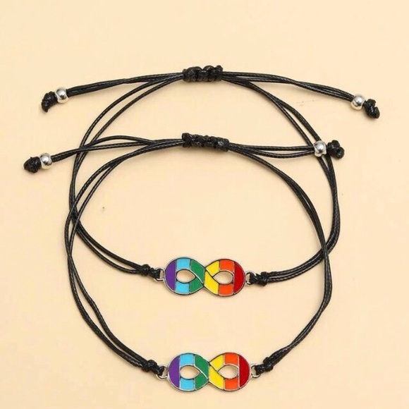 🌈PRIDE 2PC Set String Adjustable Infinity Bracelets Unisex NWT - Picture 3 of 4